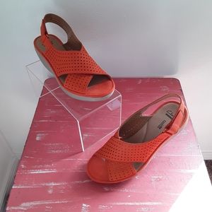 Clark's Orange Perforated Wedge Sandals 9.5